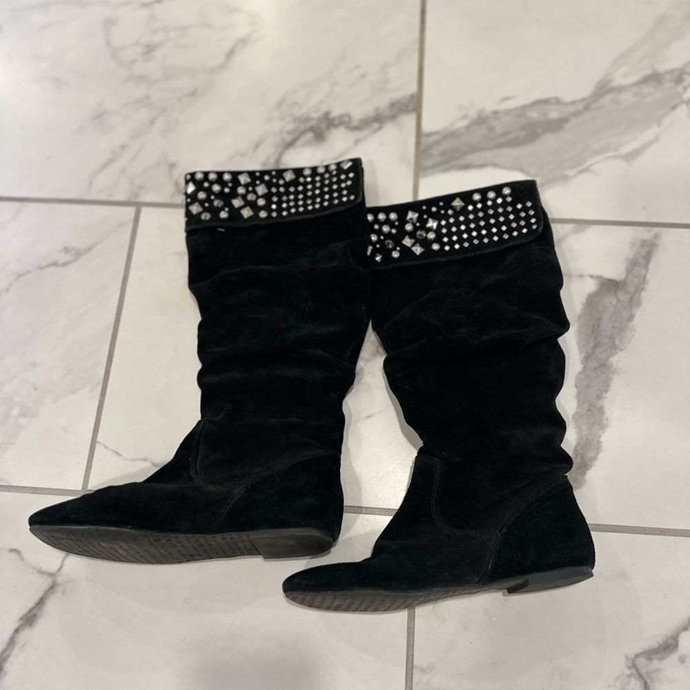 Gianni Bini Black Leather Suede Slouch boots with studs size 7.5 pre owned